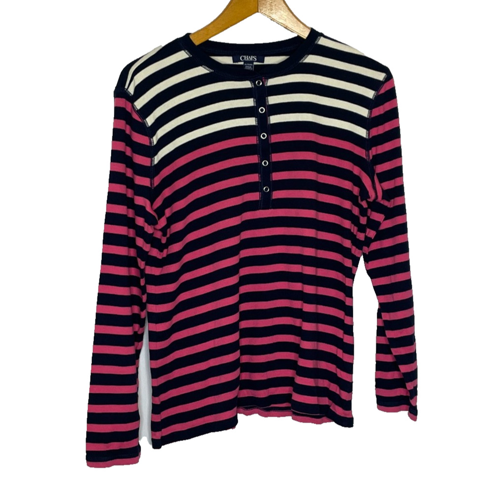 Women's XL Chaps Multicolor Stripe Long Sleeve Henley Shirt